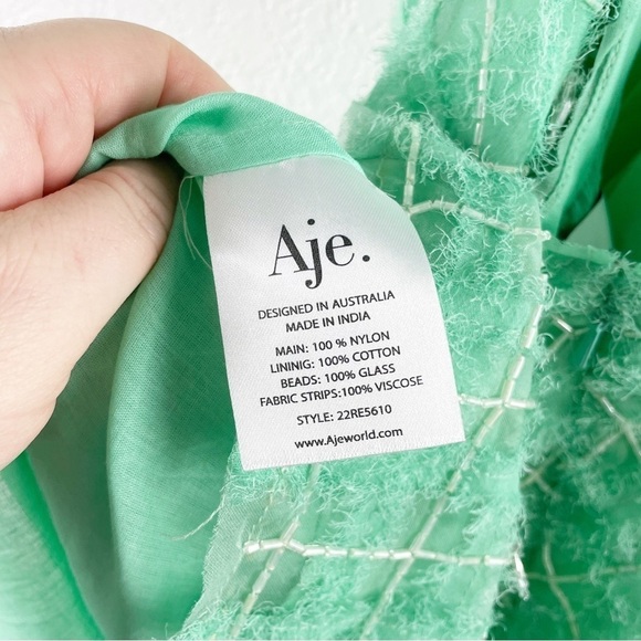 Aje Context Puff Short Sleeve Beaded Backless Mini Dress Green Size 6 Cocktail - Picture 11 of 13